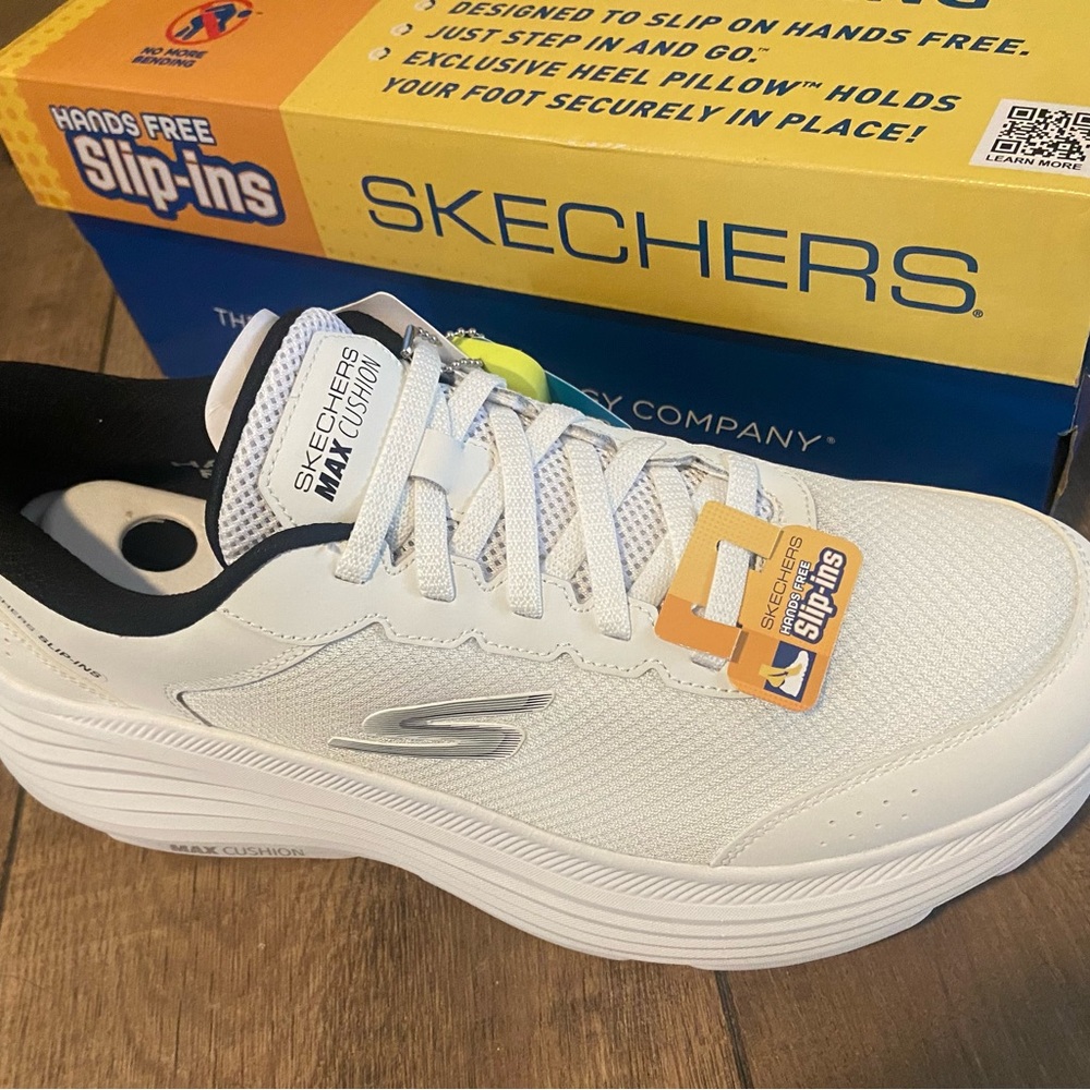 Men’s Skechers White and Black Slip-On Sneakers. Great Gift!